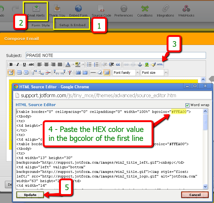 How to change background color of the email notification template?
